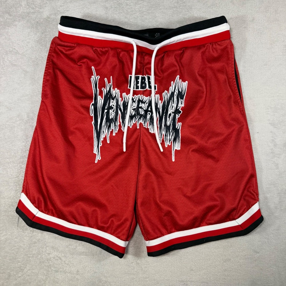 Rebel Vengeance Mens Mesh Basketball‎ Shorts Red Graphic Streetwear XL